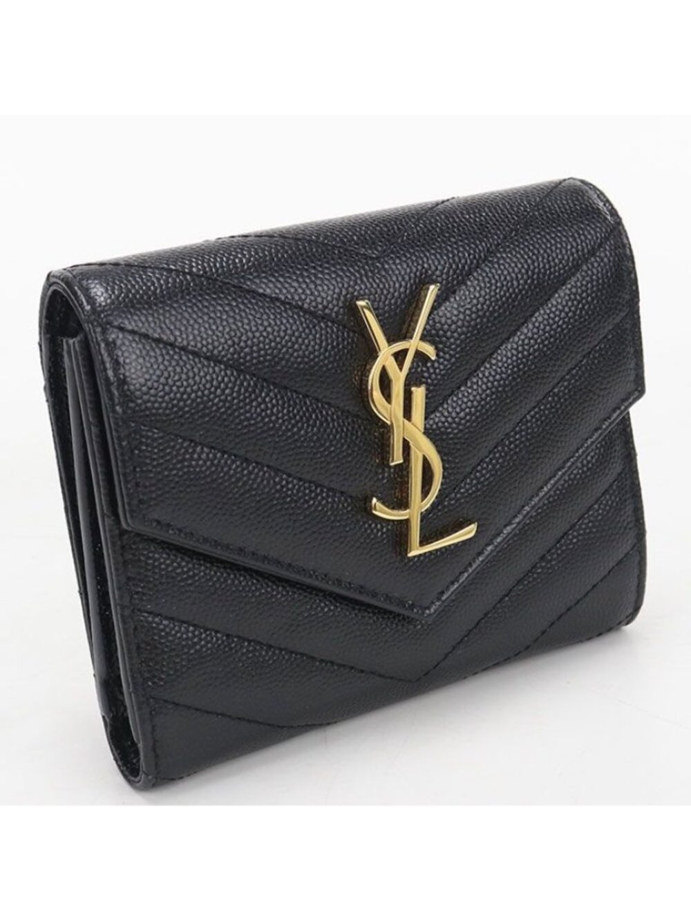 Saint Laurent Three Fold Wallet Monogram Compact Trifold Calfskin